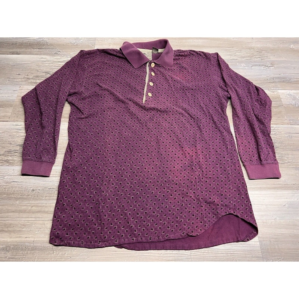 Vintage 90s Cherokee Polo Shirt Mens Sz L Long Sleeve Purple Geometric‎ Abstract
